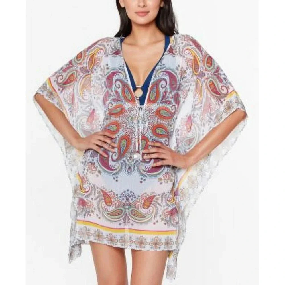 NWT Bleu Rod Beattie size Large Semi Sheer Paisley Swim Cover Up Dress Floral